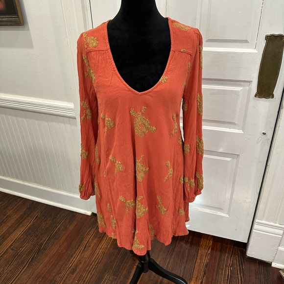 Free People Embroidered Burnt Orange Size S - Picture 2 of 8